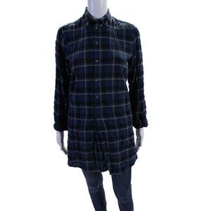 American Colors by Alex Lehr Womens Blue Plaid Long Sleeve Tunic Top Size XS